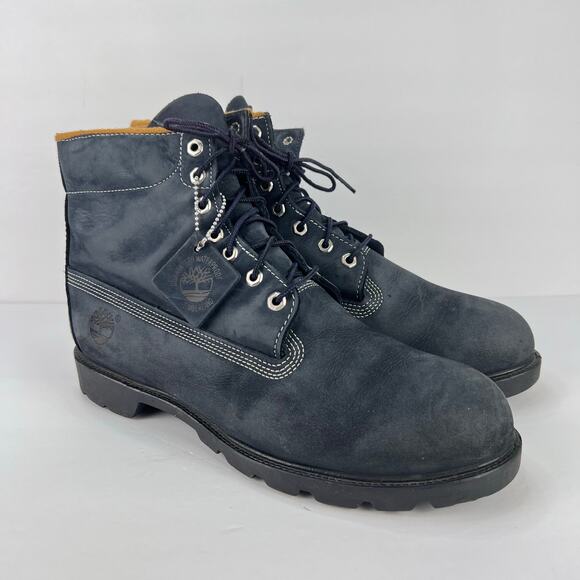 Timberland 12 Men's Navy Blue DIstressed Nubuck Leather Logo TAG Boots Outdoors - Picture 3 of 12